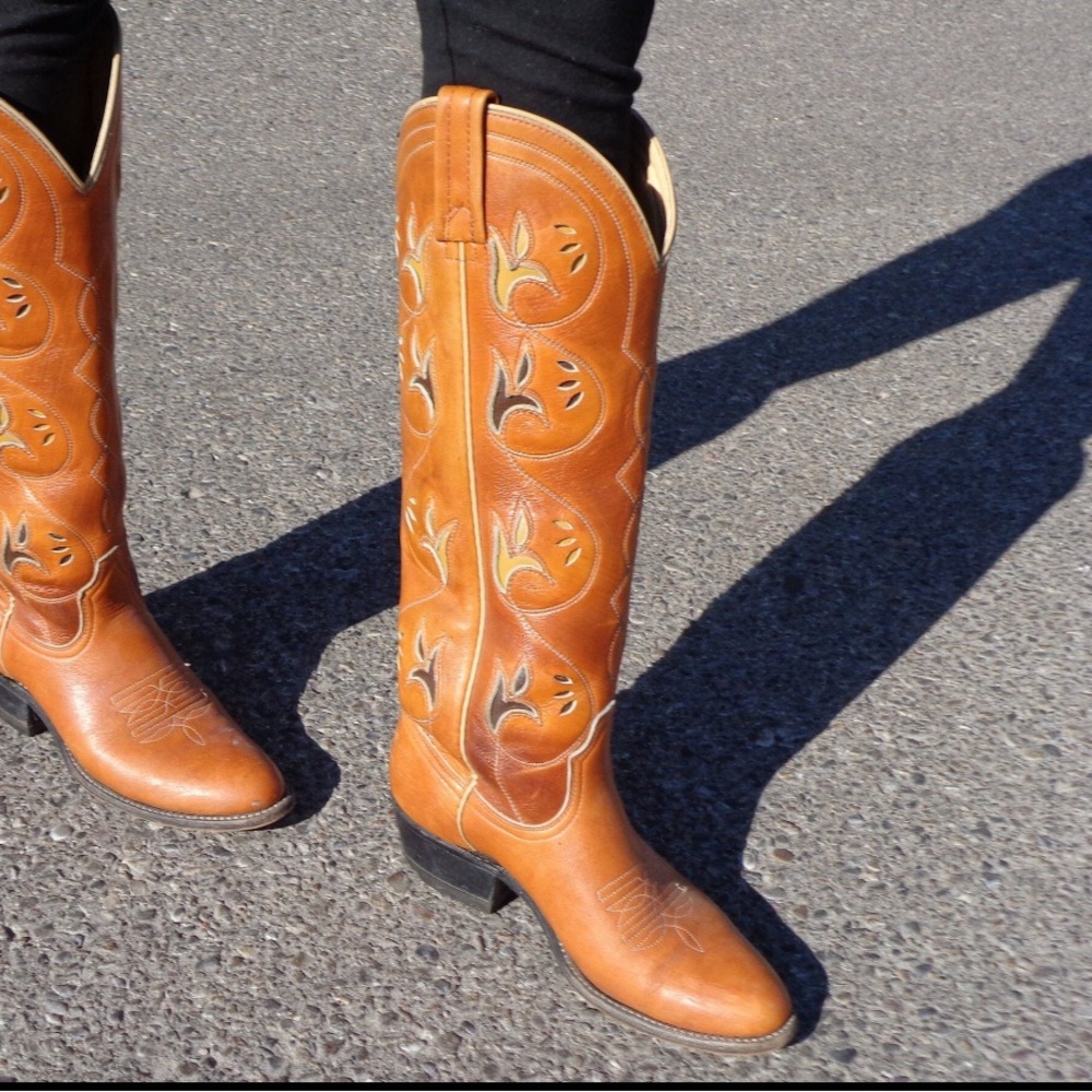 Women's Tall Brown Leather Western Boots Sz 5.5